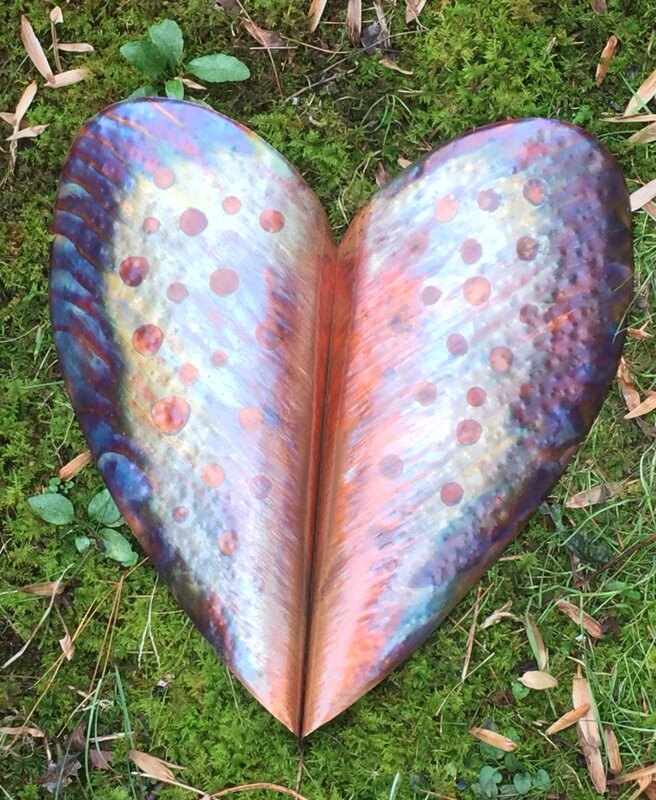copper art hearts