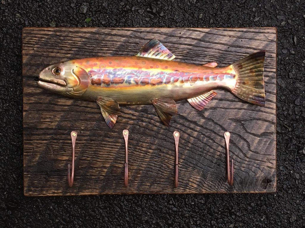 copper art fish trout rainbow decor